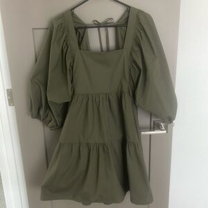 A New Day Puff Sleeve Dress. Olive. Size Large. *POCKETS*